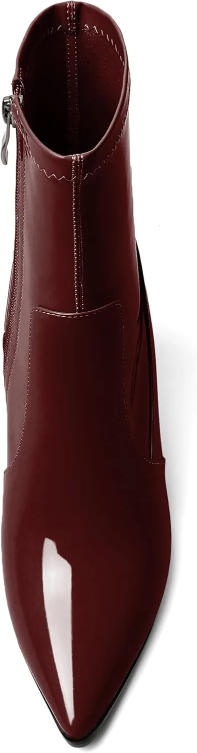 YODEKS Women's Chunky Block Heel Boots Pointed Toe High Heel Ankle Boots Side Zipper Short Mid Calf Booties Shoes