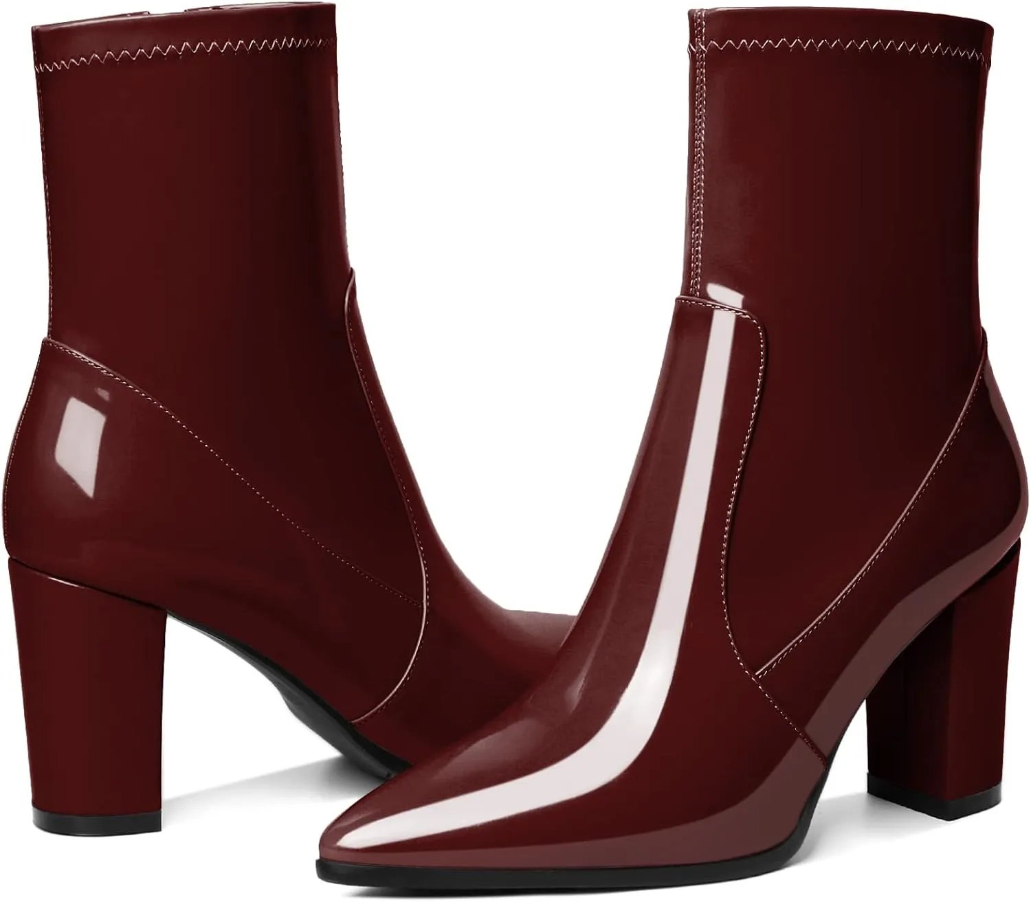 YODEKS Women's Chunky Block Heel Boots Pointed Toe High Heel Ankle Boots Side Zipper Short Mid Calf Booties Shoes