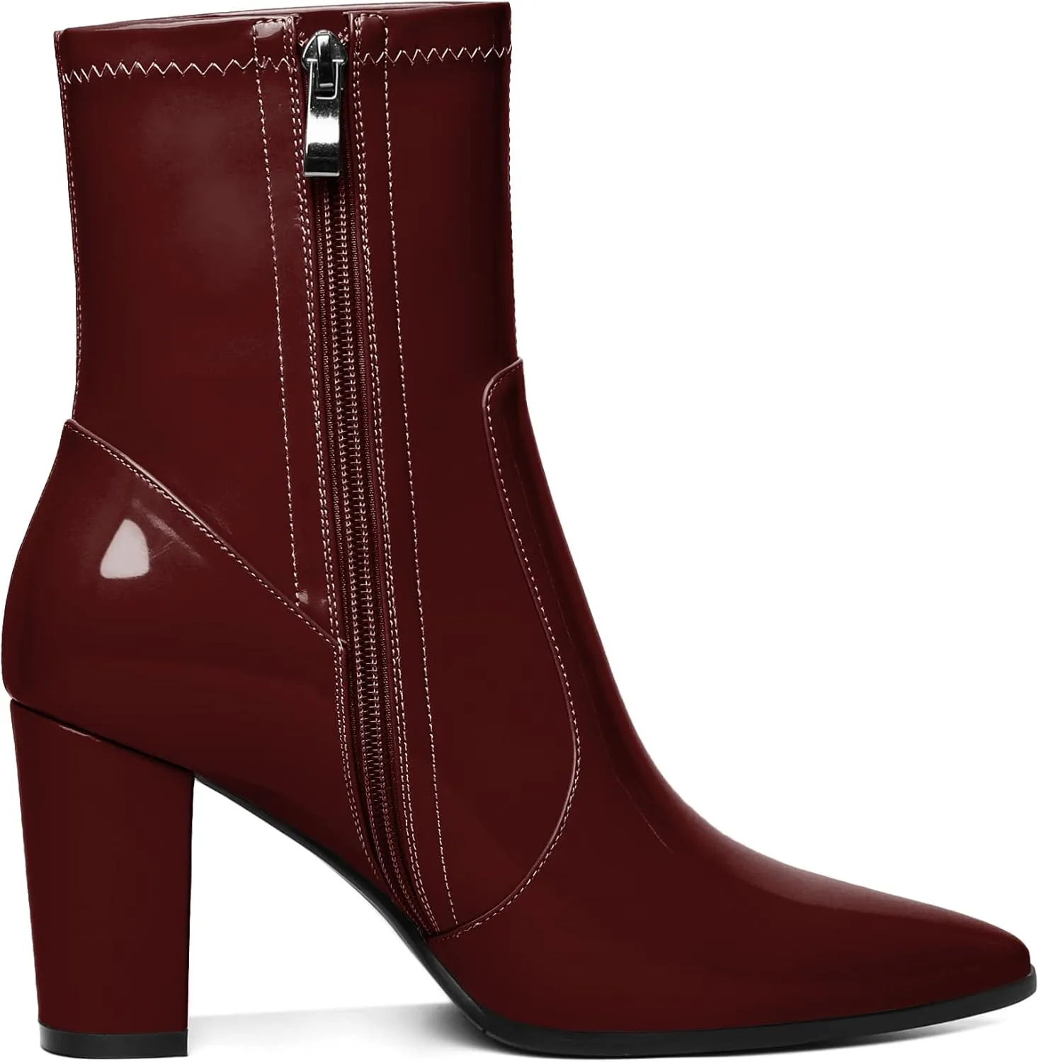YODEKS Women's Chunky Block Heel Boots Pointed Toe High Heel Ankle Boots Side Zipper Short Mid Calf Booties Shoes
