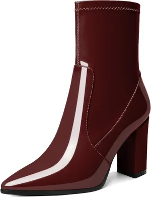 YODEKS Women's Chunky Block Heel Boots Pointed Toe High Heel Ankle Boots Side Zipper Short Mid Calf Booties Shoes