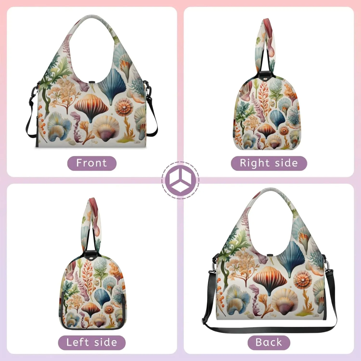 Yoga Tote Bag for Women Seashells Sea Plants Beach Bag with Shoe Storage & Yoga Mat Strap Waterproof Weekender Duffle Bag for Travel Fitness Weekend Trips