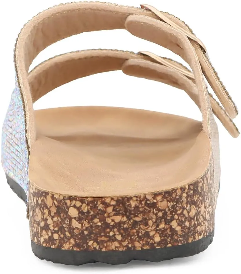 YOKI GIENNA-50Y Girls Sandals with Rhinestone-Encrusted Buckles, Cushioned Cork Footbed Flats, Girls Summer Sandals