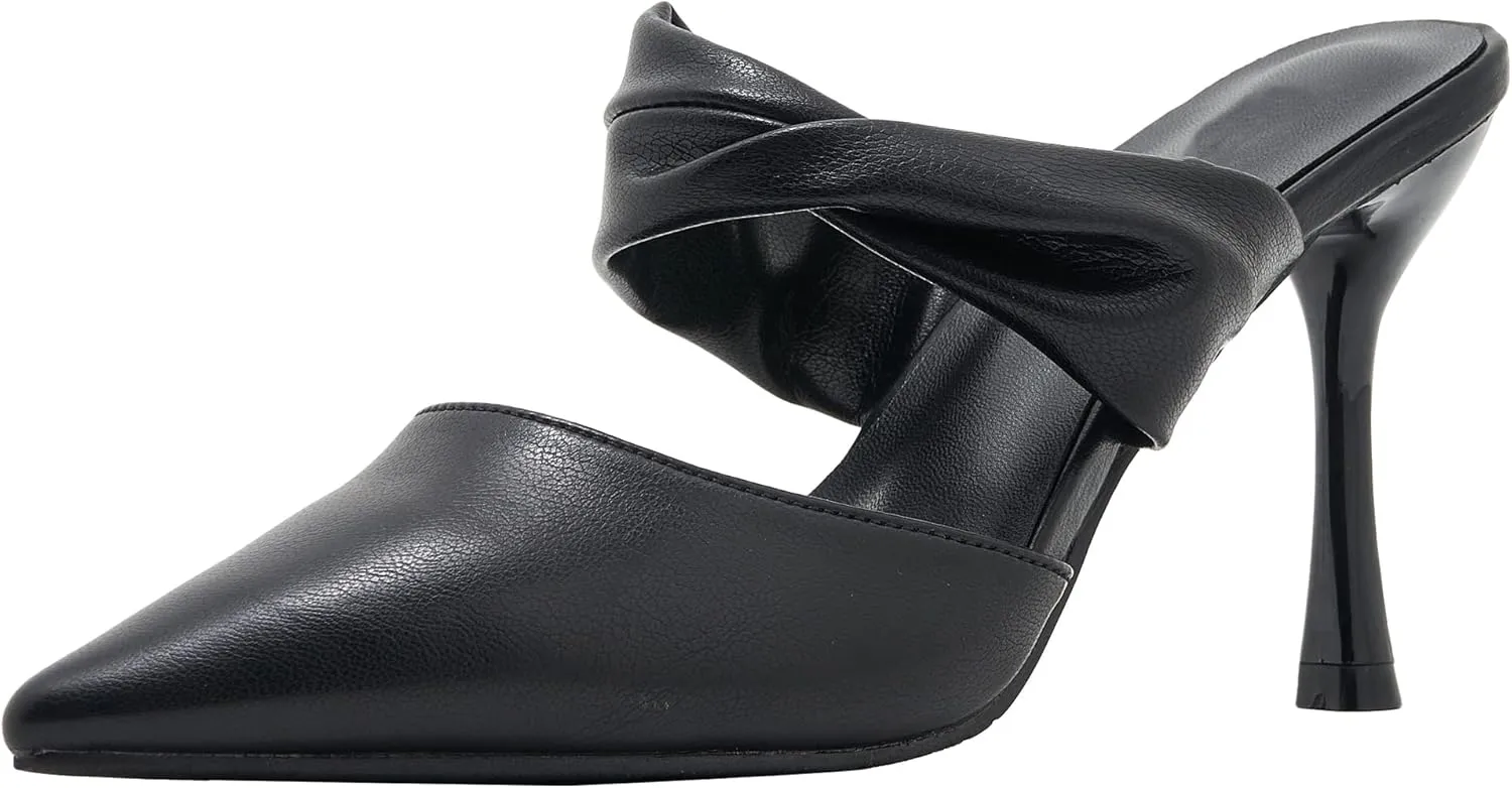 YooPrettyz Women Pointed Toe Mule High Heels Office Suit Slide Sandals Twisted Band Slip On Dress Heels