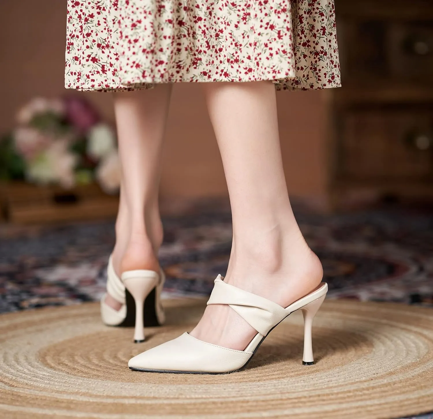 YooPrettyz Women Pointed Toe Mule High Heels Office Suit Slide Sandals Twisted Band Slip On Dress Heels