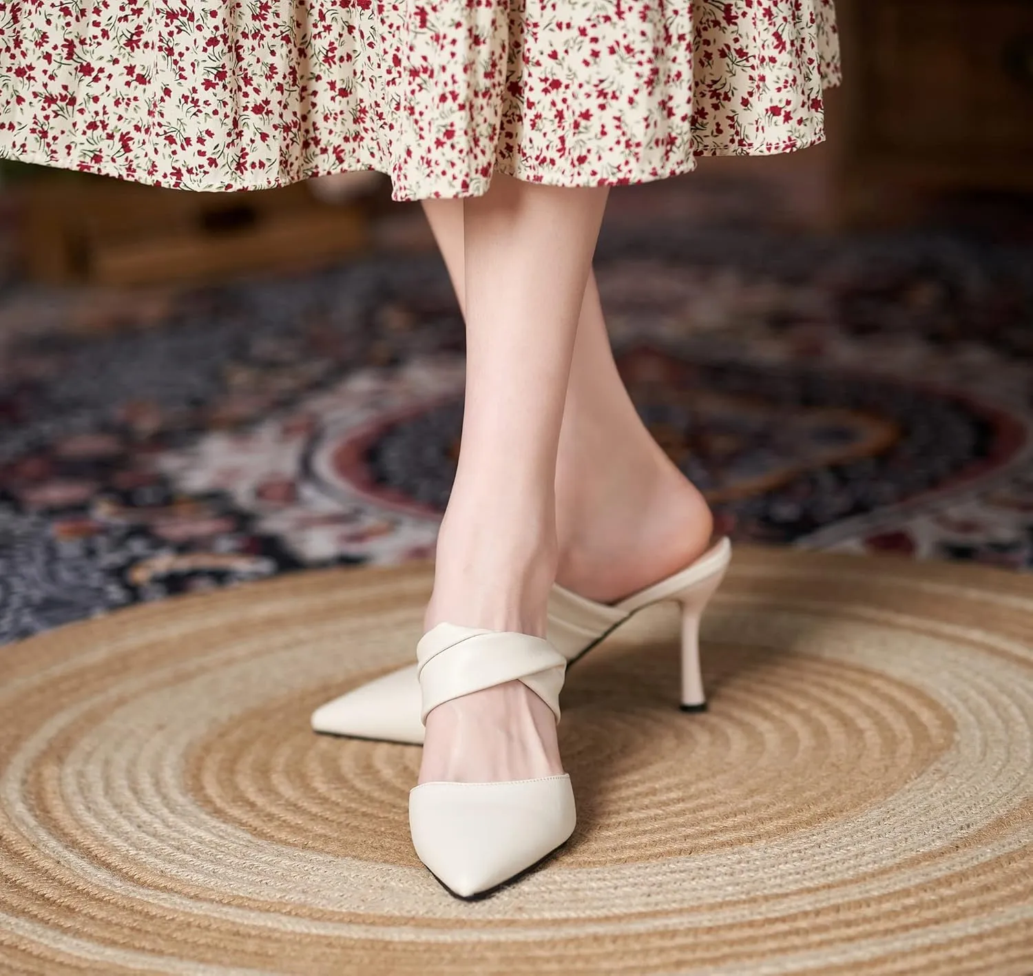 YooPrettyz Women Pointed Toe Mule High Heels Office Suit Slide Sandals Twisted Band Slip On Dress Heels