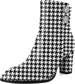 Zamikoo Chunky Heel Ankle Boots for Women Round Toe Beaded Heel Short Booties Fall Heel Boots Side Zipper 3 Inches