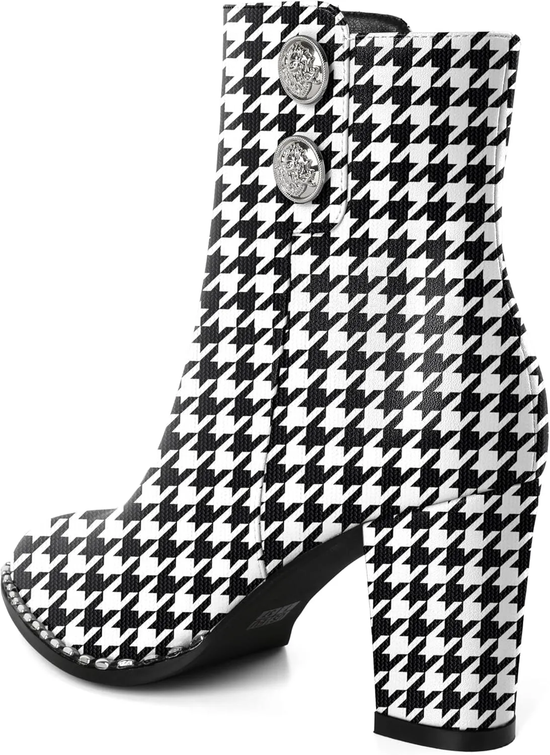 Zamikoo Chunky Heel Ankle Boots for Women Round Toe Beaded Heel Short Booties Fall Heel Boots Side Zipper 3 Inches