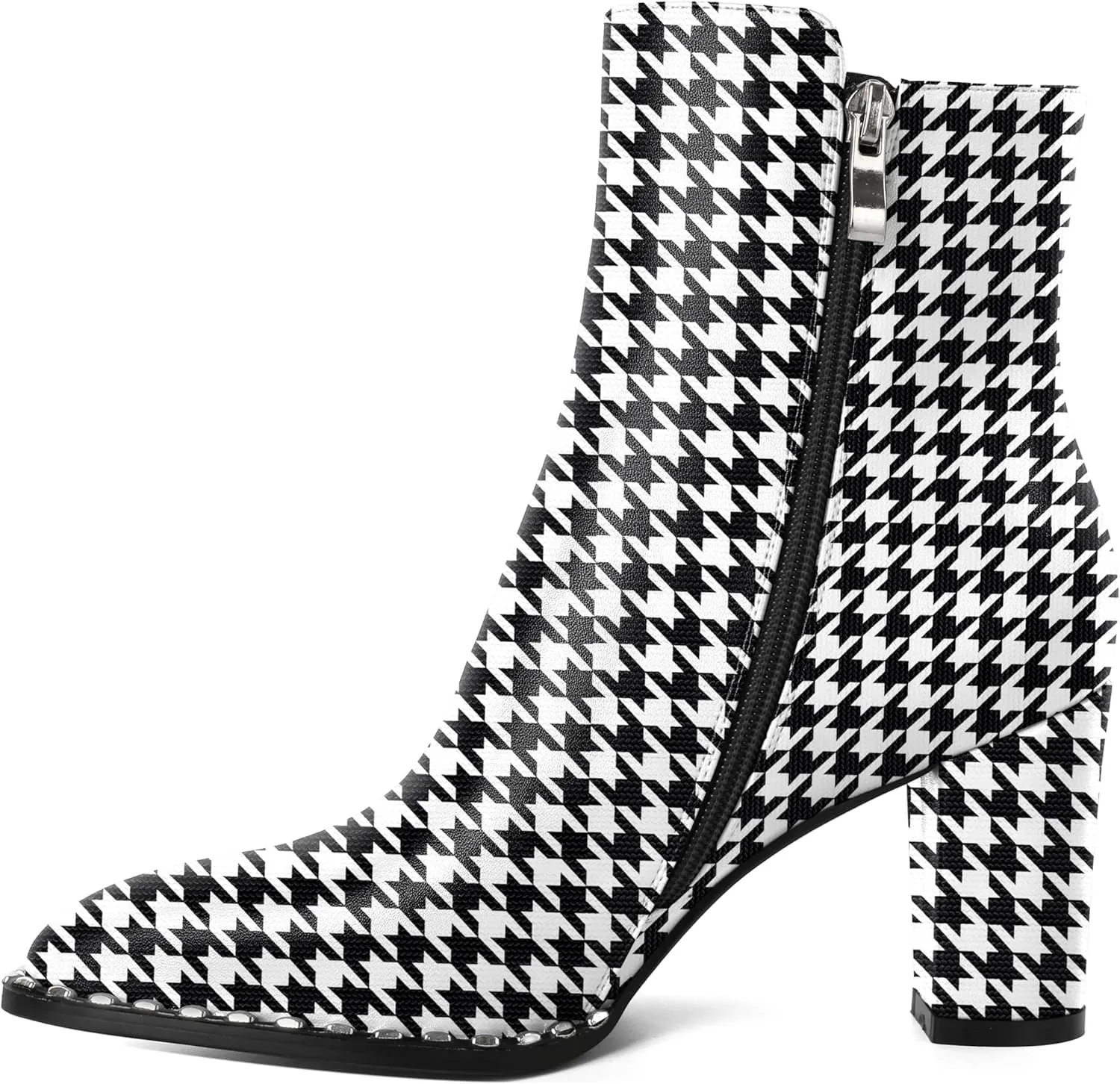 Zamikoo Chunky Heel Ankle Boots for Women Round Toe Beaded Heel Short Booties Fall Heel Boots Side Zipper 3 Inches
