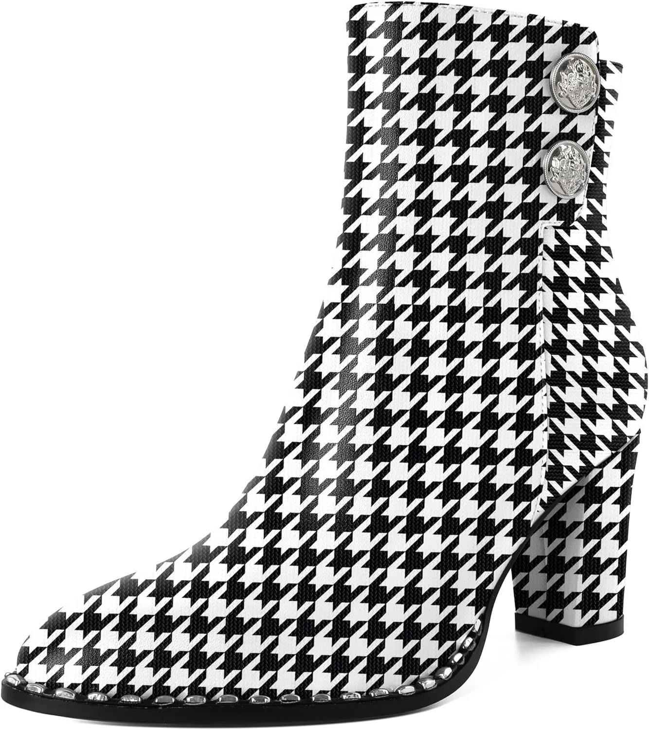 Zamikoo Chunky Heel Ankle Boots for Women Round Toe Beaded Heel Short Booties Fall Heel Boots Side Zipper 3 Inches