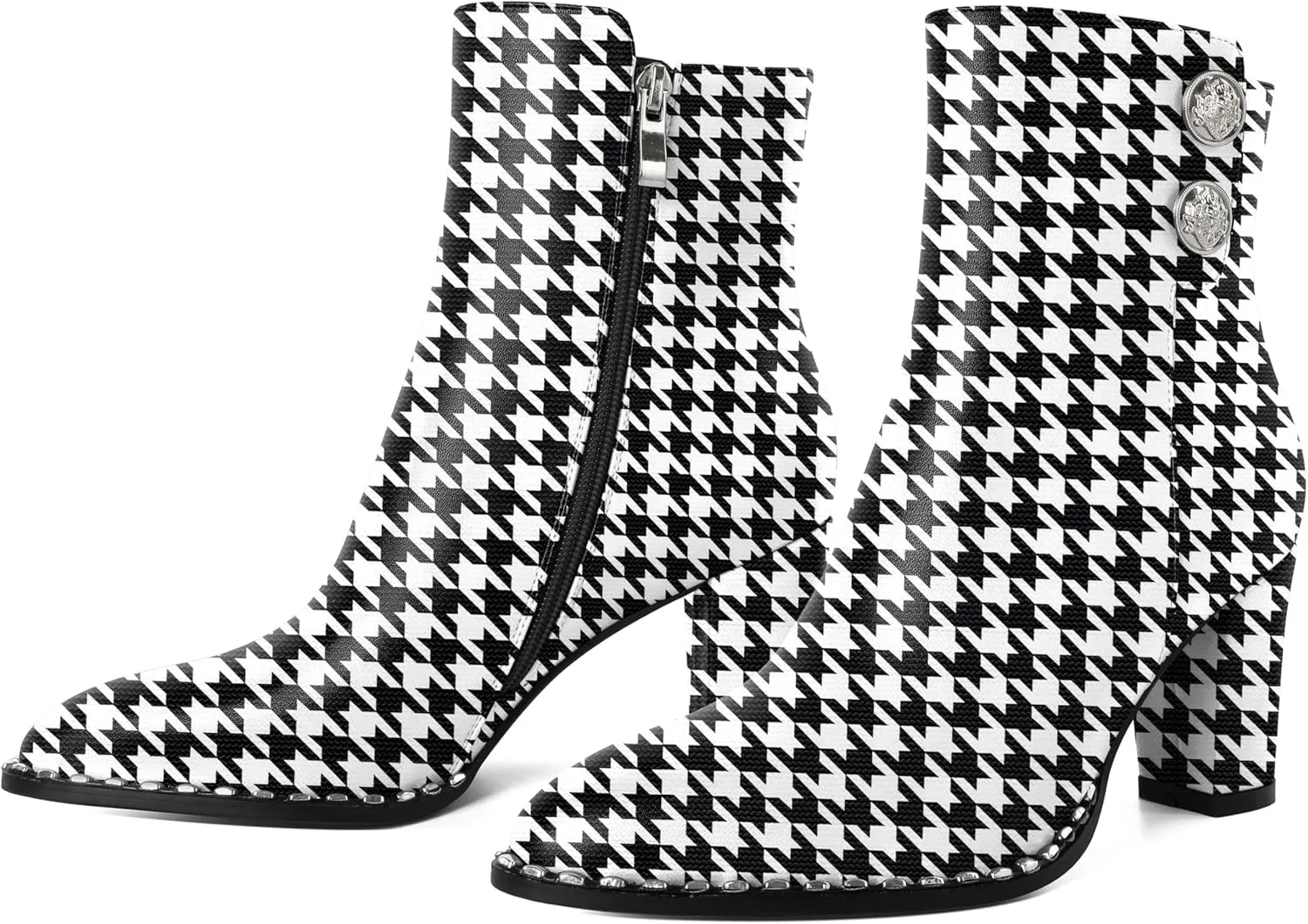 Zamikoo Chunky Heel Ankle Boots for Women Round Toe Beaded Heel Short Booties Fall Heel Boots Side Zipper 3 Inches
