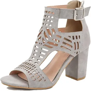 ZBYY Sandals for Women Summer Peep Toe Block Chunky Heel Sandals Cut Out Sandals Back Zipper High Heel Dressy Sandals