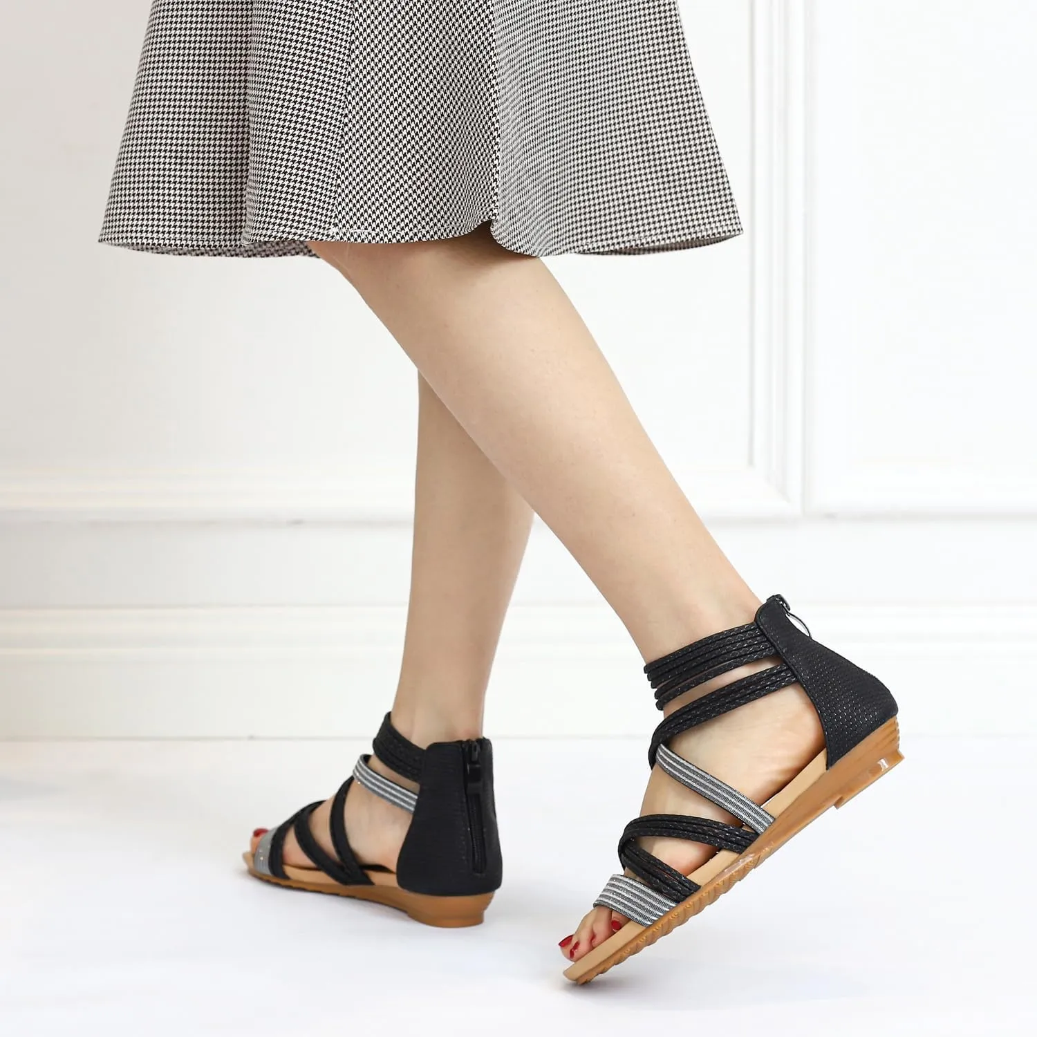 ZBYY Women's Ankle Strap Low Wedge Sandals Open Toe Party Wedding Dress Pumps Shoes Casual Summer Roman Beach Sandals