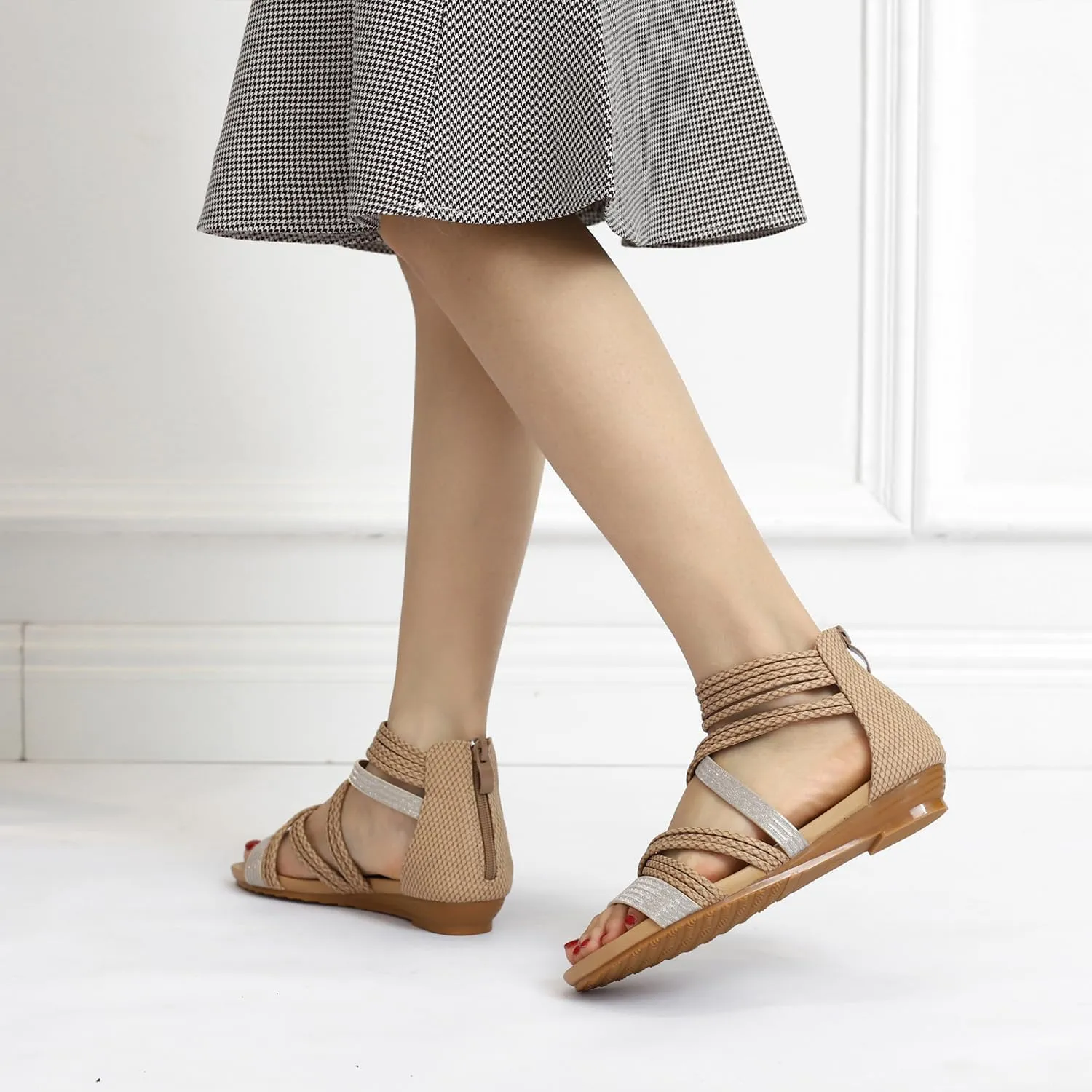 ZBYY Women's Ankle Strap Low Wedge Sandals Open Toe Party Wedding Dress Pumps Shoes Casual Summer Roman Beach Sandals
