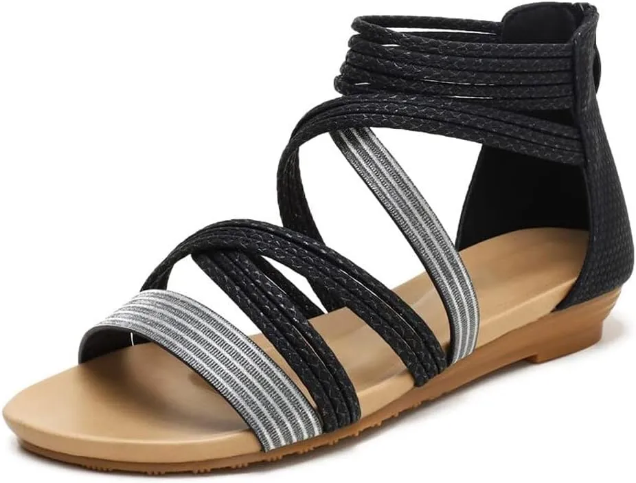 ZBYY Women's Ankle Strap Low Wedge Sandals Open Toe Party Wedding Dress Pumps Shoes Casual Summer Roman Beach Sandals