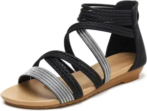 ZBYY Women's Ankle Strap Low Wedge Sandals Open Toe Party Wedding Dress Pumps Shoes Casual Summer Roman Beach Sandals