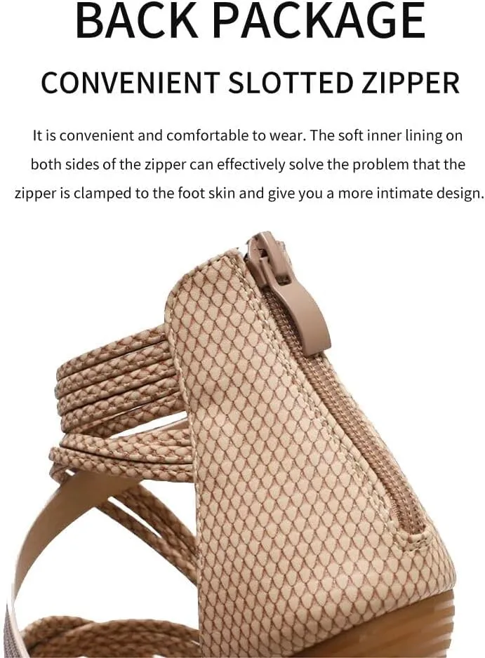 ZBYY Women's Ankle Strap Low Wedge Sandals Open Toe Party Wedding Dress Pumps Shoes Casual Summer Roman Beach Sandals