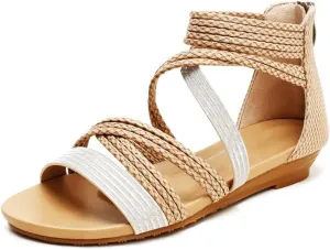 ZBYY Women's Ankle Strap Low Wedge Sandals Open Toe Party Wedding Dress Pumps Shoes Casual Summer Roman Beach Sandals