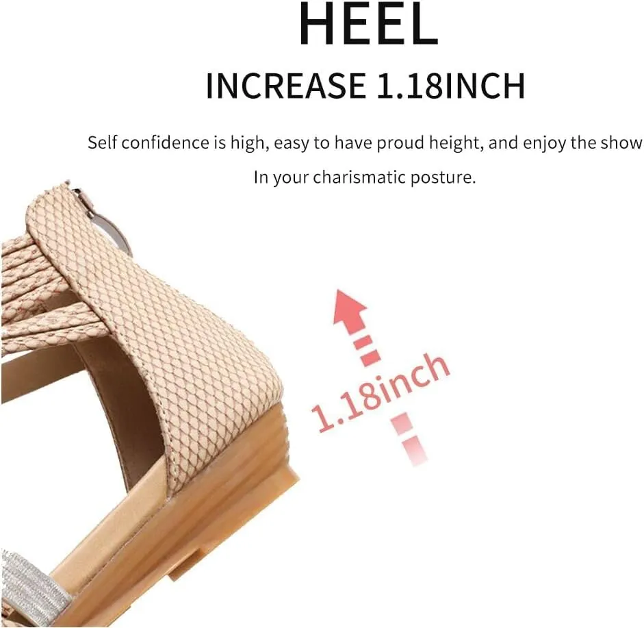 ZBYY Women's Ankle Strap Low Wedge Sandals Open Toe Party Wedding Dress Pumps Shoes Casual Summer Roman Beach Sandals