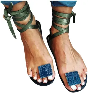 ZBYY Women's Flat Gladiator Sandals Summer Strappy Leopard Toe Ring Open Toe Sandal Flip Flops Beach Sandals
