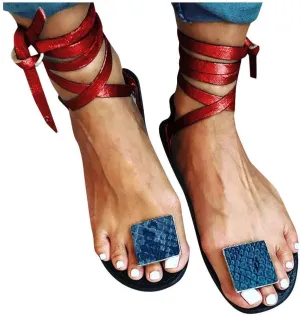 ZBYY Women's Flat Gladiator Sandals Summer Strappy Leopard Toe Ring Open Toe Sandal Flip Flops Beach Sandals