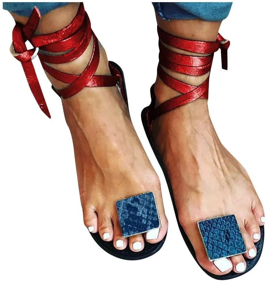 ZBYY Women's Flat Gladiator Sandals Summer Strappy Leopard Toe Ring Open Toe Sandal Flip Flops Beach Sandals