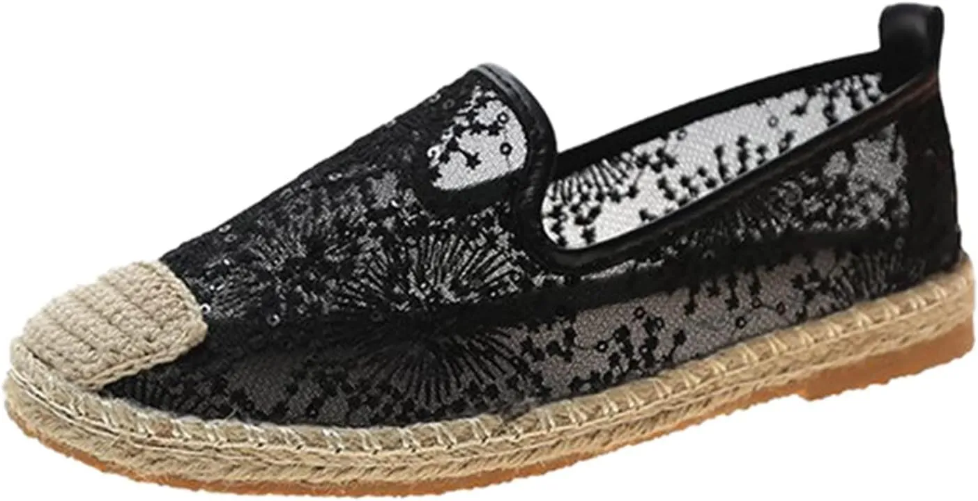 ZBYY Women's Lace Sneaker Slip-ons Loafers Shoes for Womens Casual Round Toe Soft Comfortable Walking Flats Shoes