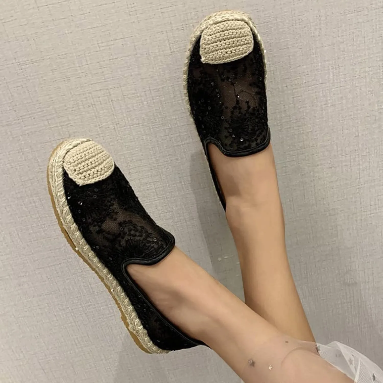 ZBYY Women's Lace Sneaker Slip-ons Loafers Shoes for Womens Casual Round Toe Soft Comfortable Walking Flats Shoes