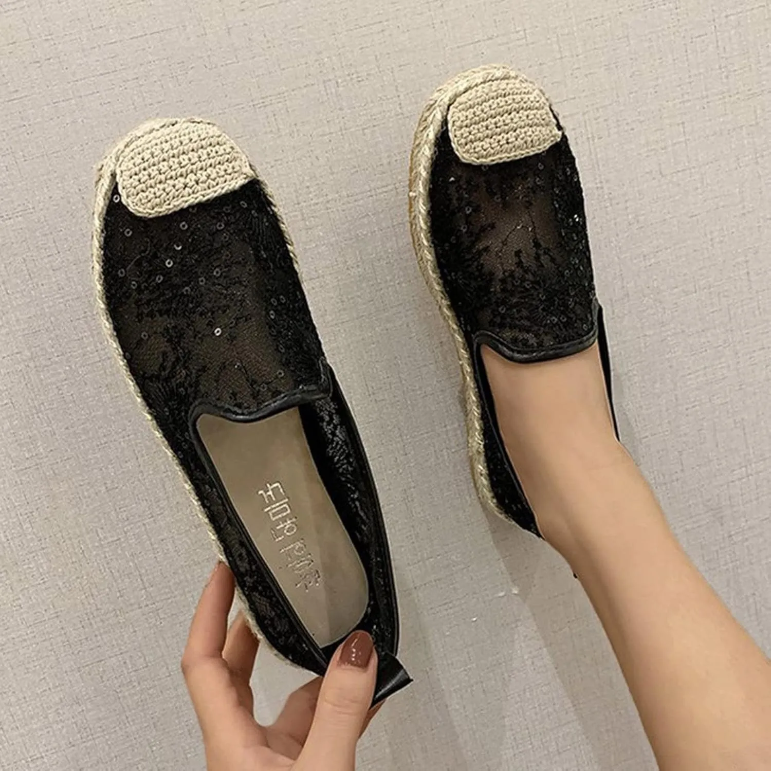 ZBYY Women's Lace Sneaker Slip-ons Loafers Shoes for Womens Casual Round Toe Soft Comfortable Walking Flats Shoes