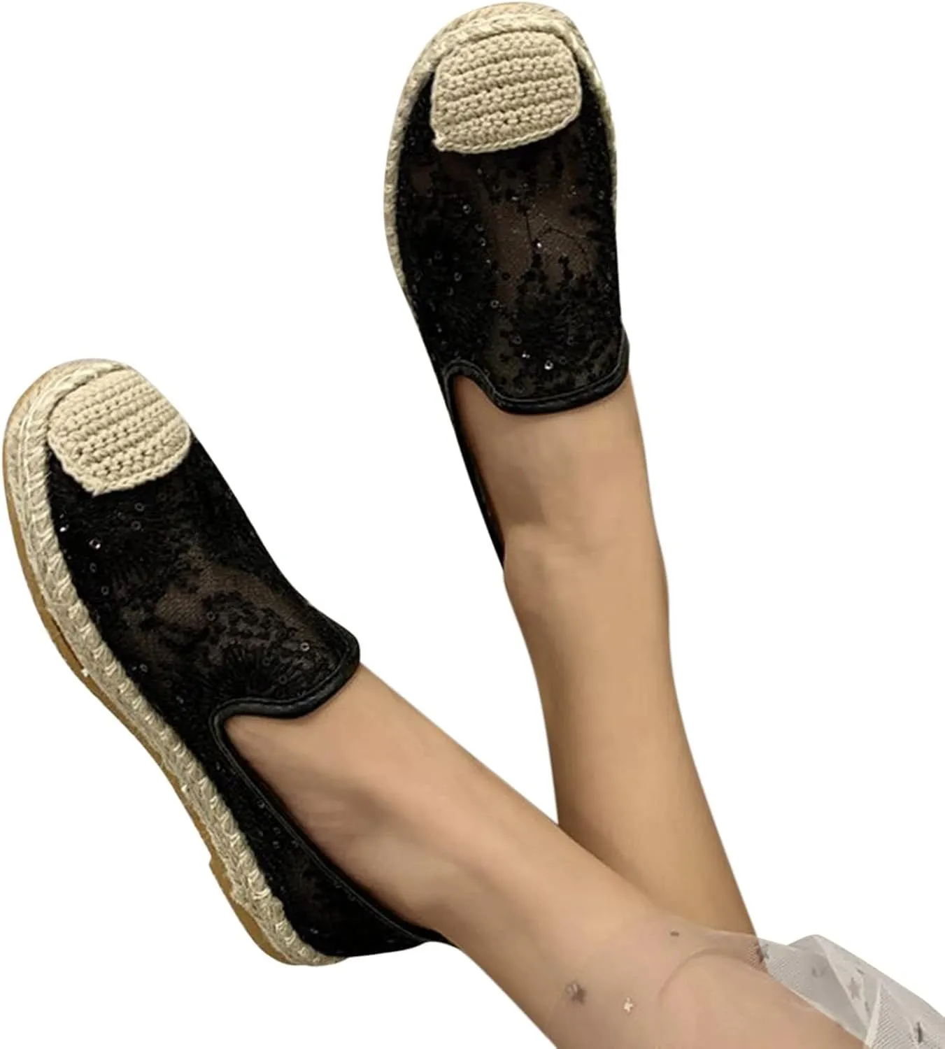 ZBYY Women's Lace Sneaker Slip-ons Loafers Shoes for Womens Casual Round Toe Soft Comfortable Walking Flats Shoes