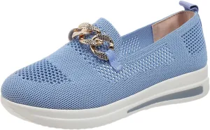 ZSpzx Loafers for Women Air Cushioned Mesh Flat Breathable Comfort Walking Sneakers Low Top Slip on Arch Support Casual Boat Shoes Elastic Athletic Shoe for Jogging Running Daily Wear