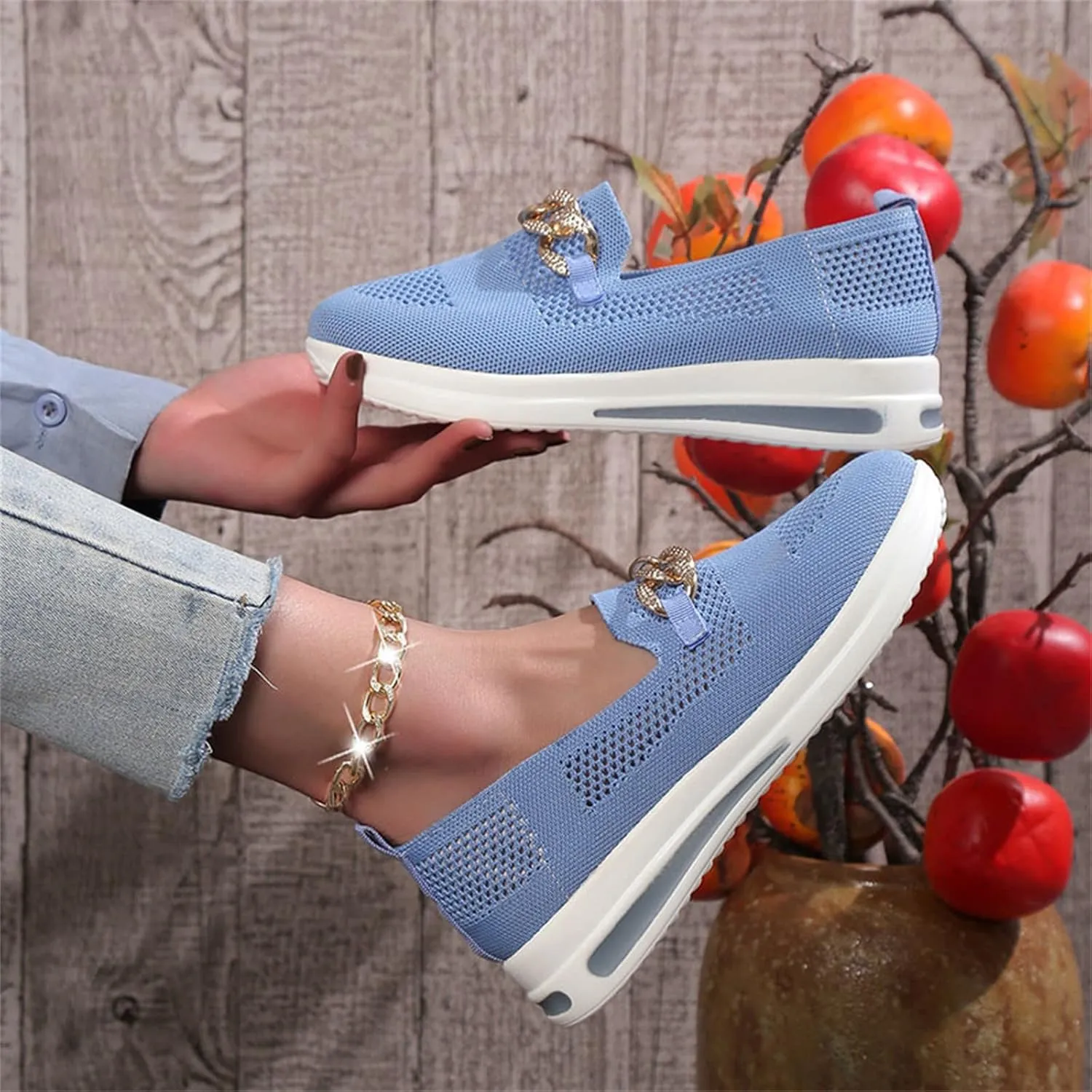 ZSpzx Loafers for Women Air Cushioned Mesh Flat Breathable Comfort Walking Sneakers Low Top Slip on Arch Support Casual Boat Shoes Elastic Athletic Shoe for Jogging Running Daily Wear