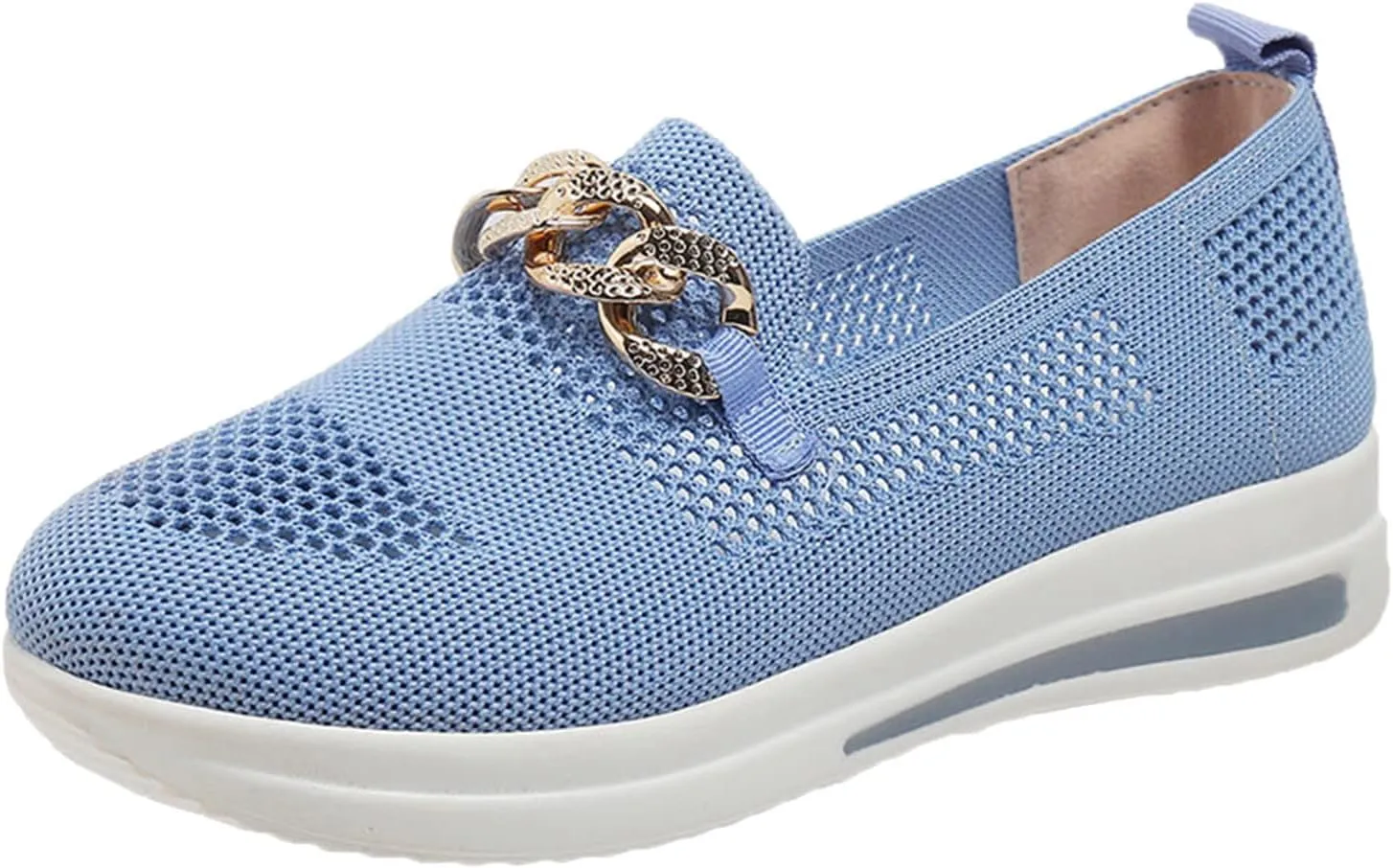 ZSpzx Loafers for Women Air Cushioned Mesh Flat Breathable Comfort Walking Sneakers Low Top Slip on Arch Support Casual Boat Shoes Elastic Athletic Shoe for Jogging Running Daily Wear