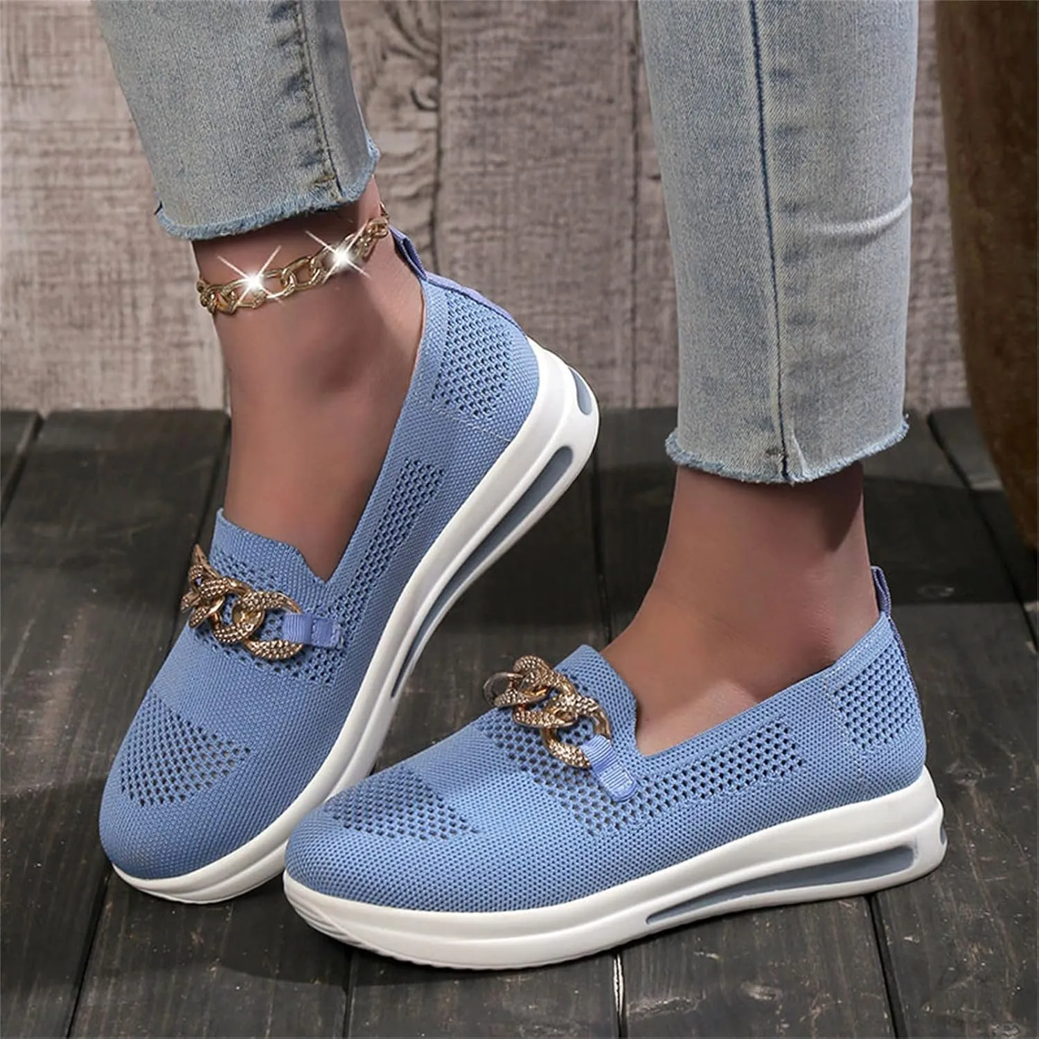 ZSpzx Loafers for Women Air Cushioned Mesh Flat Breathable Comfort Walking Sneakers Low Top Slip on Arch Support Casual Boat Shoes Elastic Athletic Shoe for Jogging Running Daily Wear