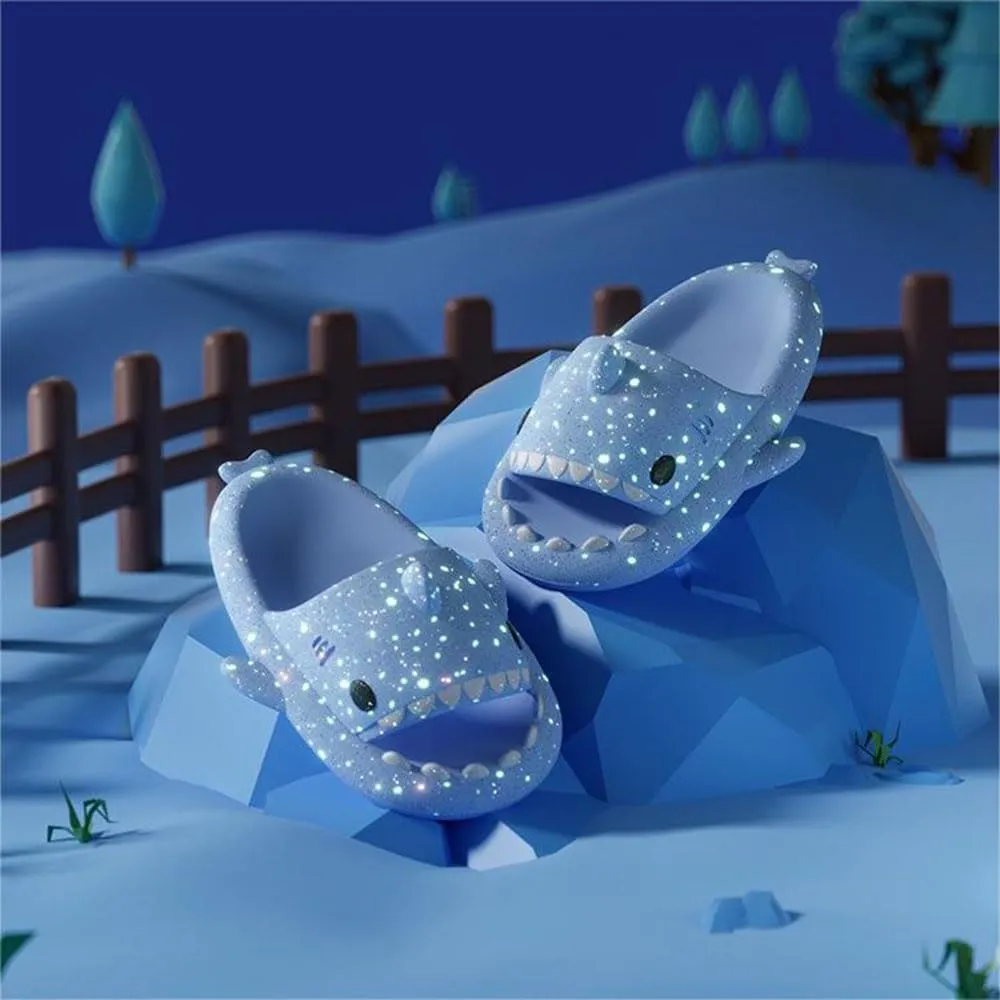 Zureto Galaxy Shark Slides, 3D Shark Slides Glow in the Dark, Thick Sole Anti-slip Open Toe Shark Slippers Sandals