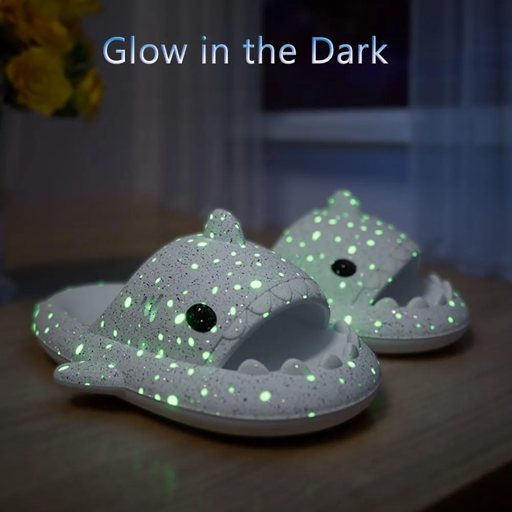 Zureto Galaxy Shark Slides, 3D Shark Slides Glow in the Dark, Thick Sole Anti-slip Open Toe Shark Slippers Sandals