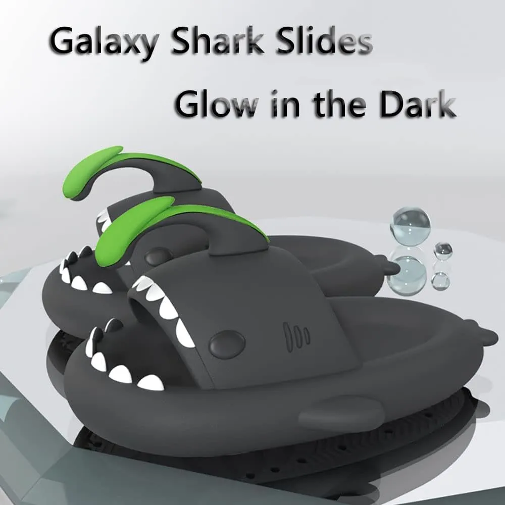 Zureto Galaxy Shark Slides, 3D Shark Slides Glow in the Dark, Thick Sole Anti-slip Open Toe Shark Slippers Sandals
