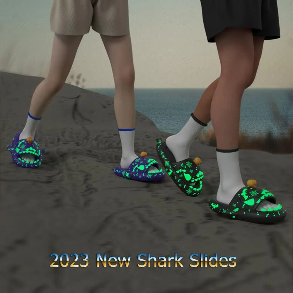 Zureto Galaxy Shark Slides, 3D Shark Slides Glow in the Dark, Thick Sole Anti-slip Open Toe Shark Slippers Sandals