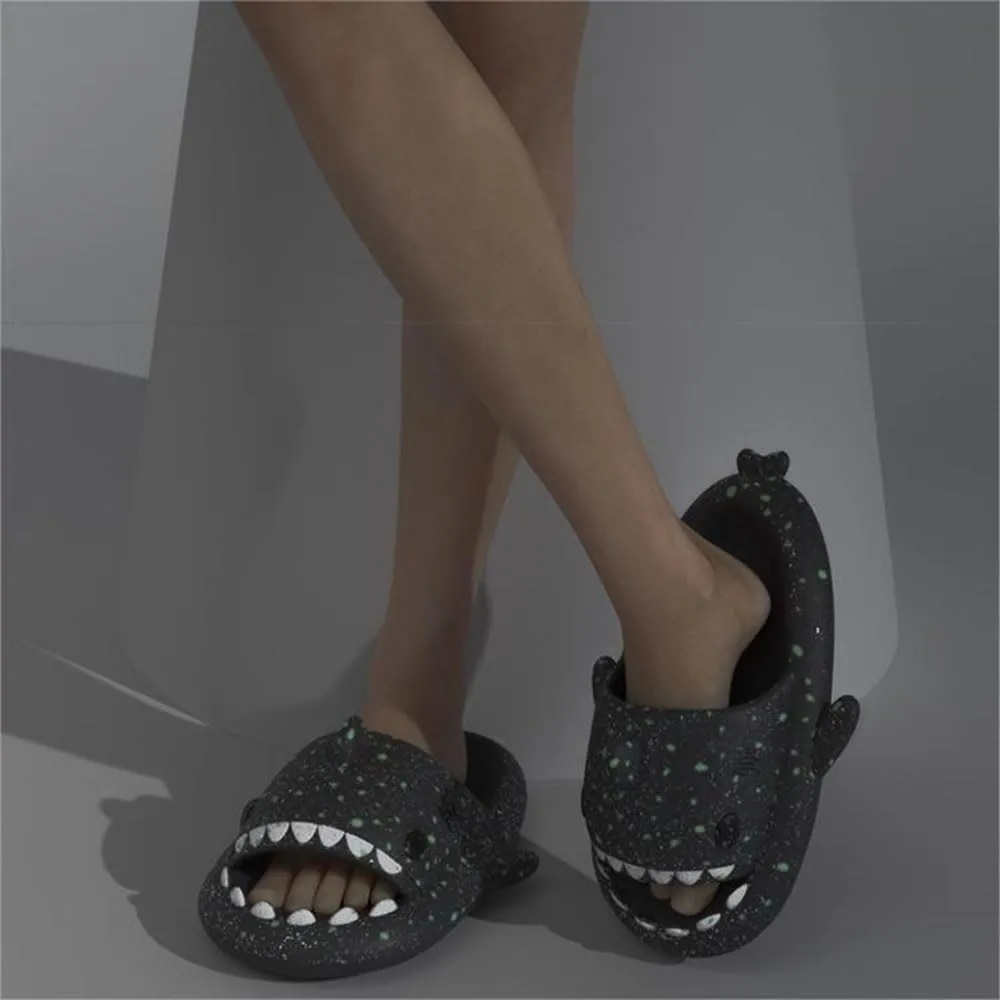Zureto Galaxy Shark Slides, 3D Shark Slides Glow in the Dark, Thick Sole Anti-slip Open Toe Shark Slippers Sandals