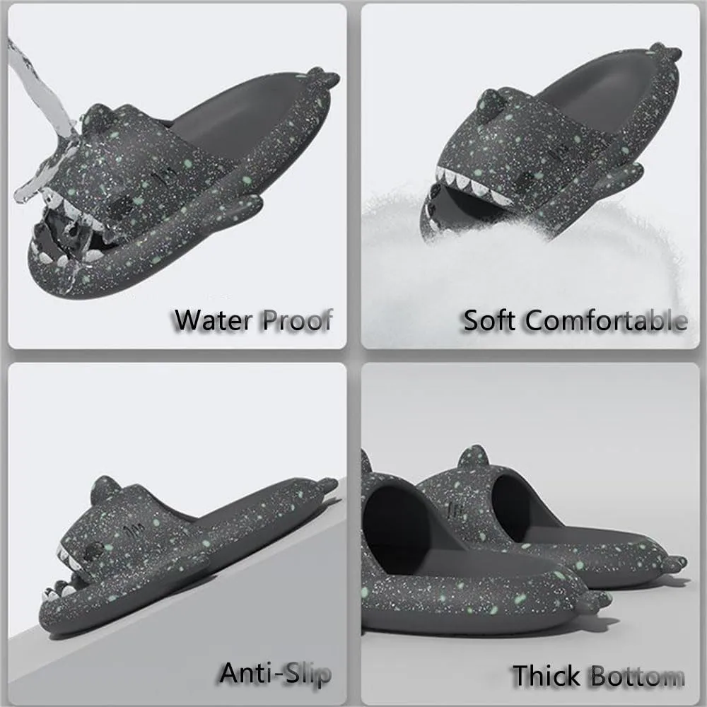 Zureto Galaxy Shark Slides, 3D Shark Slides Glow in the Dark, Thick Sole Anti-slip Open Toe Shark Slippers Sandals