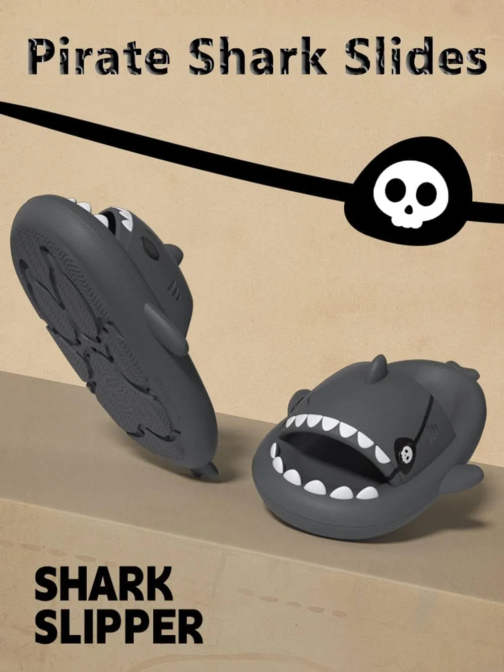 Zureto Pirate Shark Slides, Original Cloudy Shark Slippers Sandals, Summer Anti-Slip Open Toe Beach Slippers