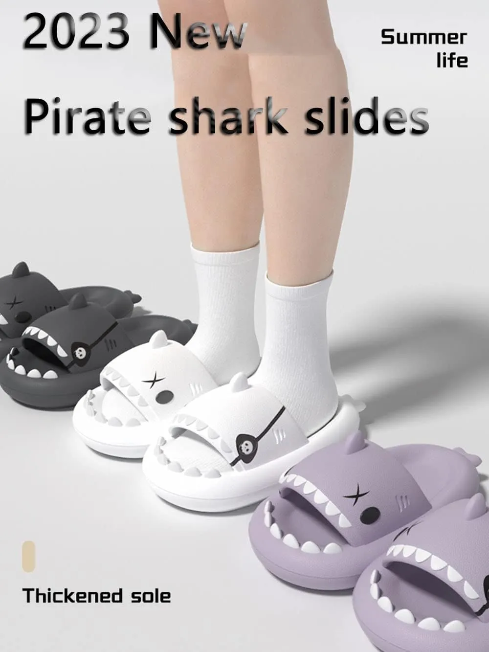 Zureto Pirate Shark Slides, Original Cloudy Shark Slippers Sandals, Summer Anti-Slip Open Toe Beach Slippers