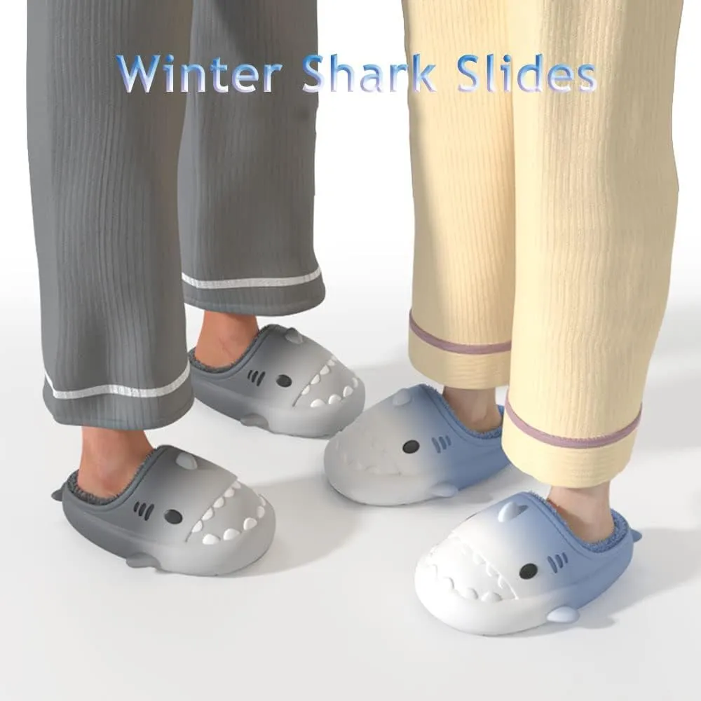 Zureto Shark Slides Winter, Adults and Kids Winter Plush Warm Slippers, Soft Comfy Shark Slippers