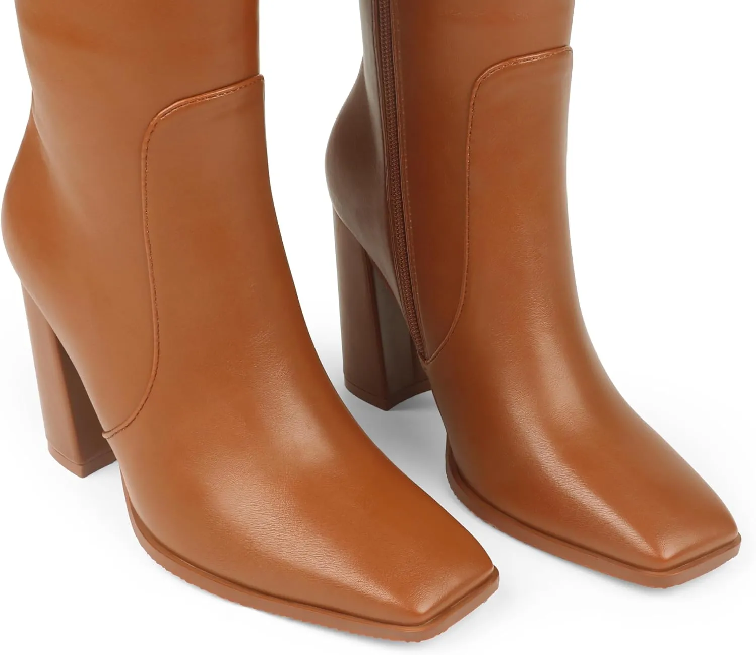 Zzheels Women's Knee High Boots Square Toe Chunky Knee Heeled Boots Long Boots for Women