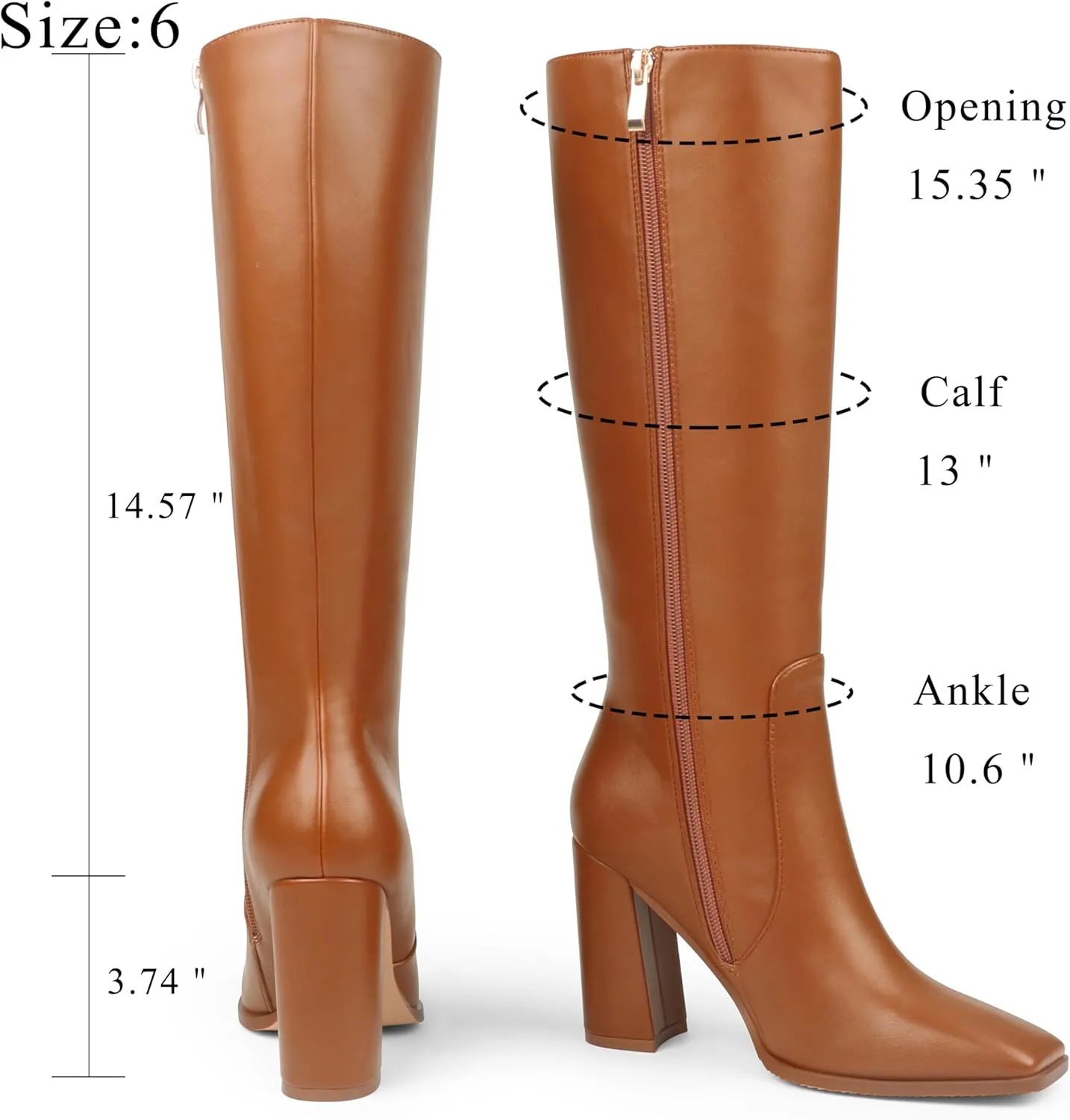 Zzheels Women's Knee High Boots Square Toe Chunky Knee Heeled Boots Long Boots for Women